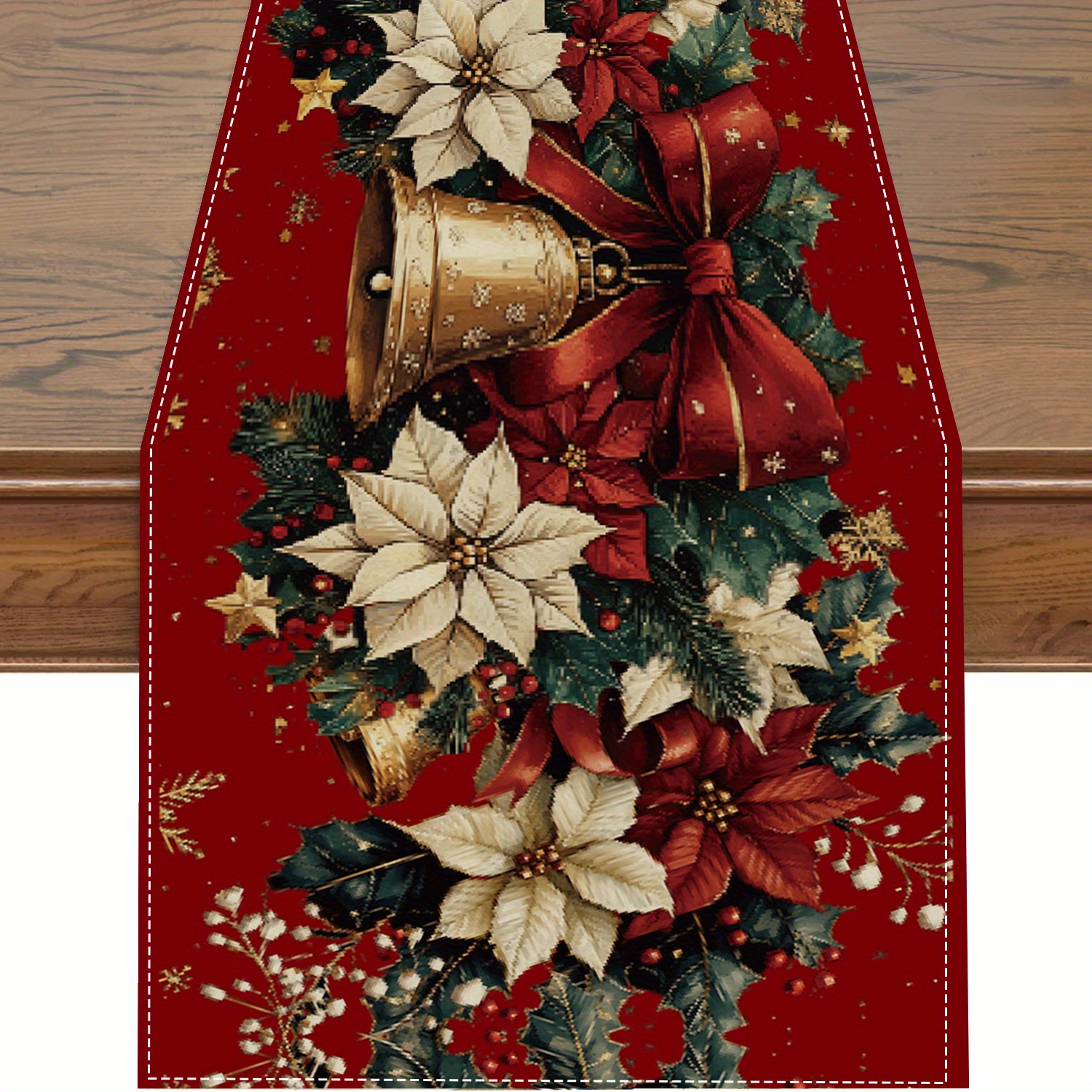 TEMU 1/4pcs, Table Mat/ Mat, Thermal Mat, Christmas Ball Pattern Table Cover, Christmas Table Runner, Holiday Desktop Decoration Fabric Table Runner,