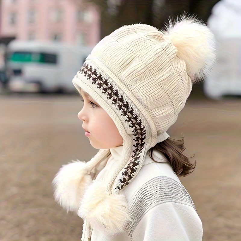

Cozy Knit Winter Princess Hat For 2-7 Years - Warm Ear Flaps & Pom-pom, Hand Washable, Fall/winter