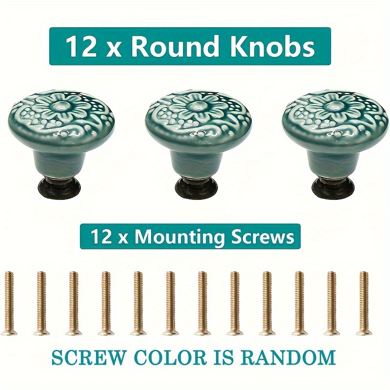 12pcs Cabinet Knobs, Ceramic Cabinet Knobs, Dresser Knobs Drawer Knobs, Door Knobs, Drawer Pulls Dresser Knobs, With Mounting Screws (screw Color Random)