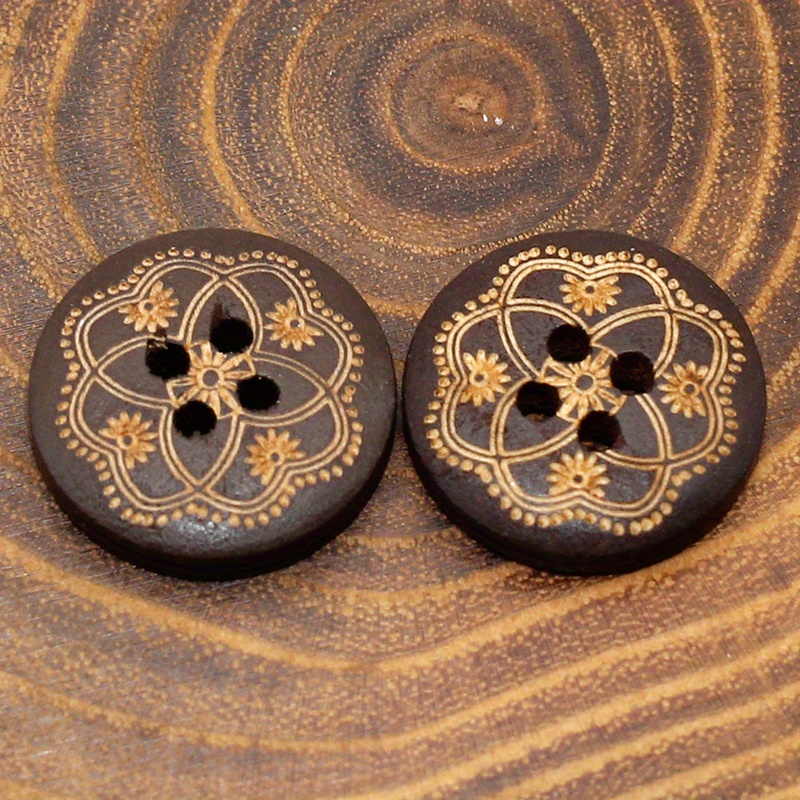 

30pcs 18mm Vintage-inspired Wooden Buttons, Mixed Colors With Intricate Floral Designs - Ideal For Coats, Windbreakers, Shirts, Blazers & Cardigans, Buttons For Clothes