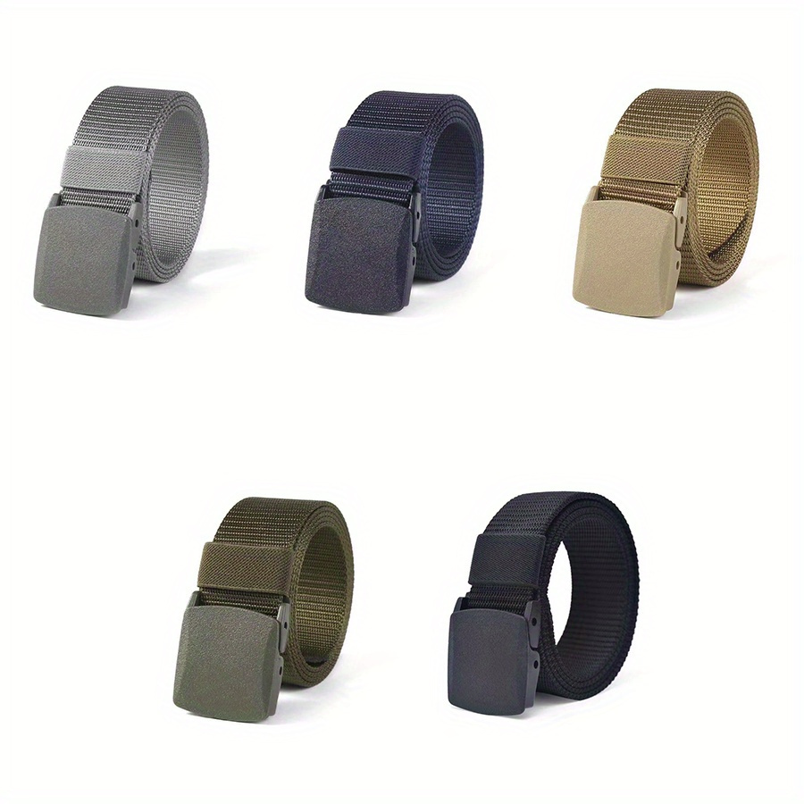 TEMU 5pcs Men's Durable Nylon Casual Belt - Adjustable Plastic Buckle, Versatile, And Comfortable For Hiking, Camping, , And Everyday Wear