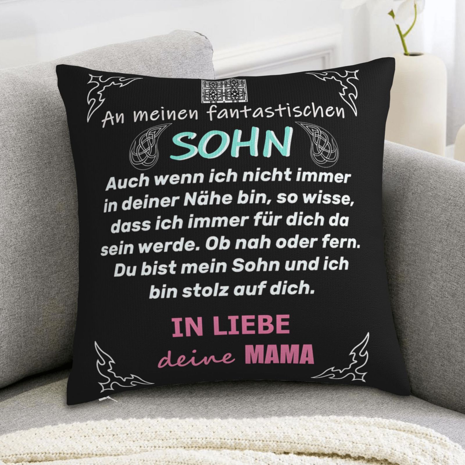 

1pc 18×18in Double-sided Son Mom Text Pillowcase, Merry Christmas, , Vintage-style, 2024 Living Room Bedroom Decoration Square Throw Pillow Cover, No Pillow