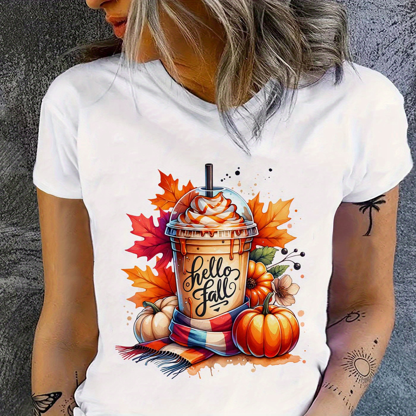 

Women's Fall Graphic Tee - Polyester Top,