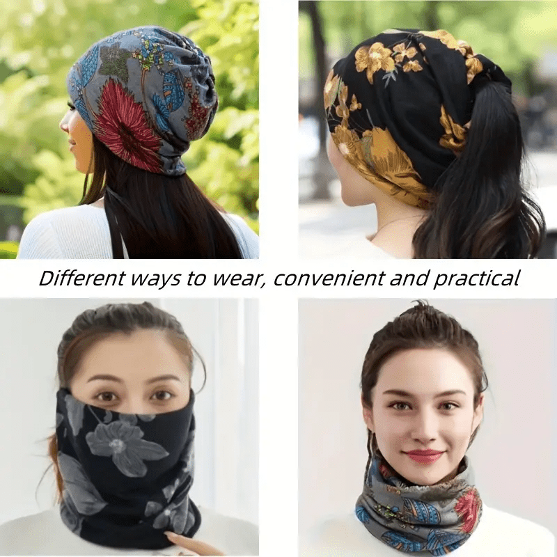 

Bohemian Floral Print Lazy Brimless Beanie Vintage Skull Cap Lightweight Cold Protection Chemotherapy Hat Warm Brimless Beanie For Women Daily Use Outdoor