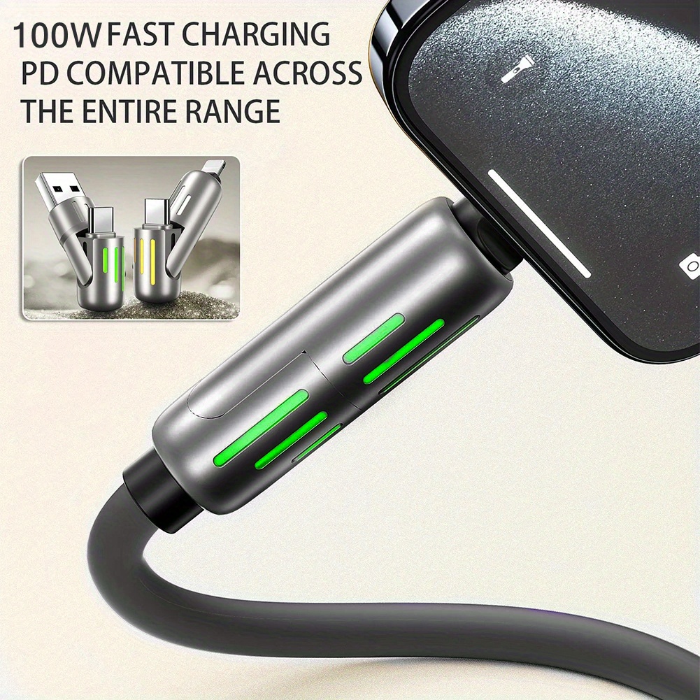 100w 4in 1 functional super fast charge usb type c liquid silicone aluminum alloy data cable for iphone for samsung xiaomi redmi oneplus and xiaomi oneplus usb c charging data sync cord wire details 7