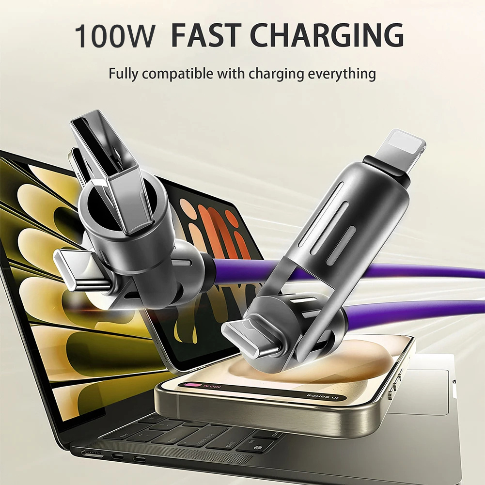 100w 4in 1 functional super fast charge usb type c liquid silicone aluminum alloy data cable for iphone for samsung xiaomi redmi oneplus and xiaomi oneplus usb c charging data sync cord wire details 3