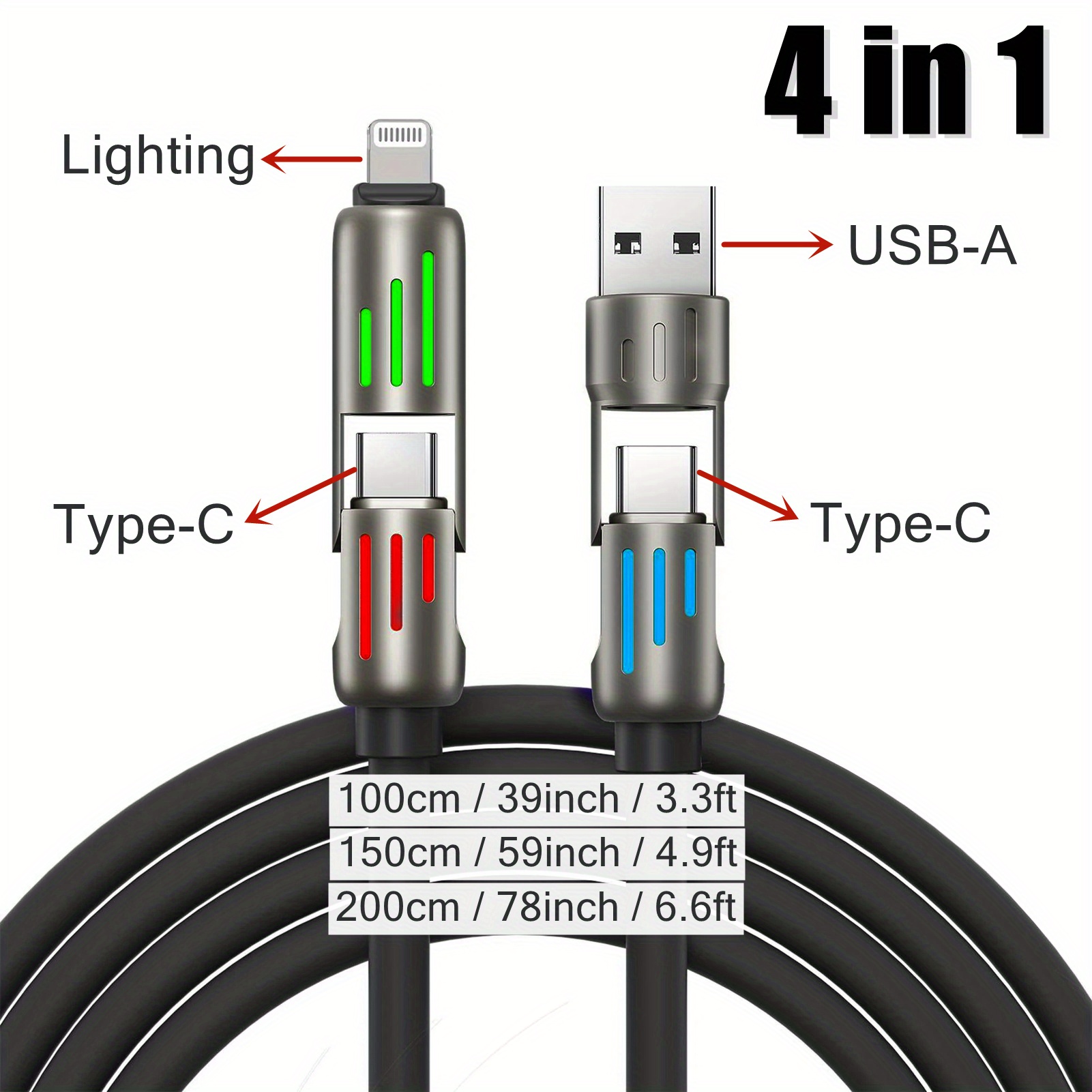 100w 4in 1 functional super fast charge usb type c liquid silicone aluminum alloy data cable for iphone for samsung xiaomi redmi oneplus and xiaomi oneplus usb c charging data sync cord wire details 0