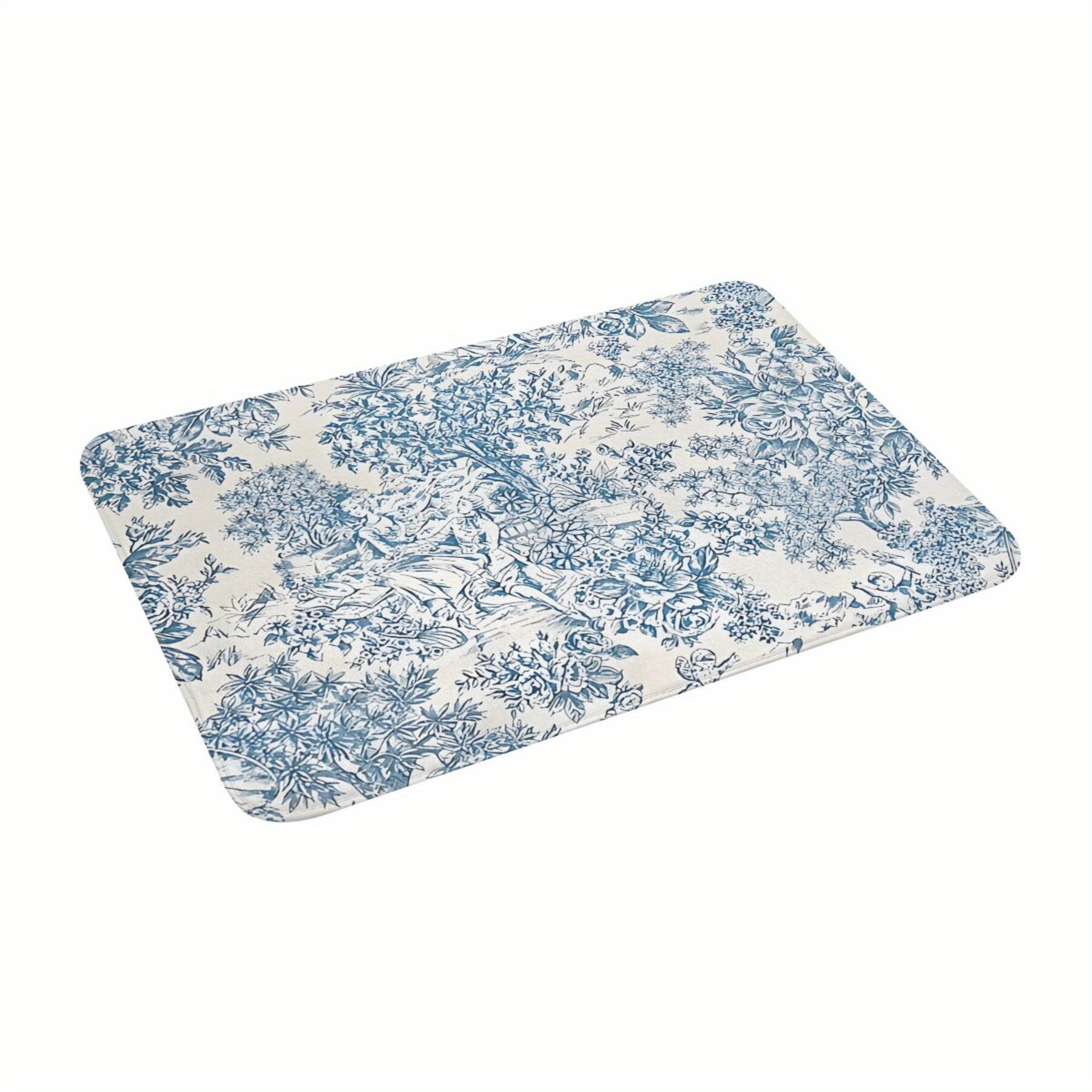 

Jit Floral Toile Doormat - Polyester, Machine Washable, Rectangle, Non-slip Backing, Lightweight, Indoor/outdoor Mat For Bedroom, Bath, And Decor