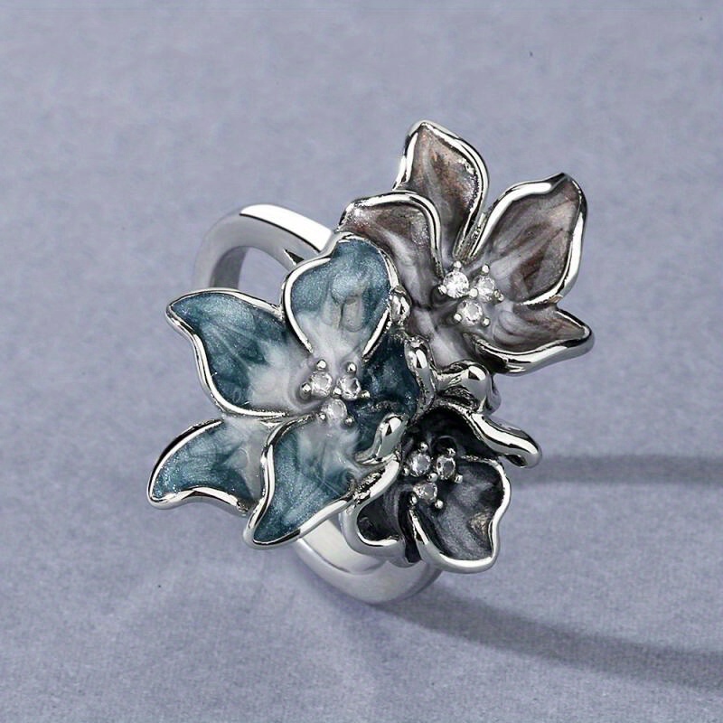 

1pc Vintage Floral Botanical Geometric Set Rhinestone Fashion Copper Silver Color Ring Woman Party Banquet Prom Size 6-10