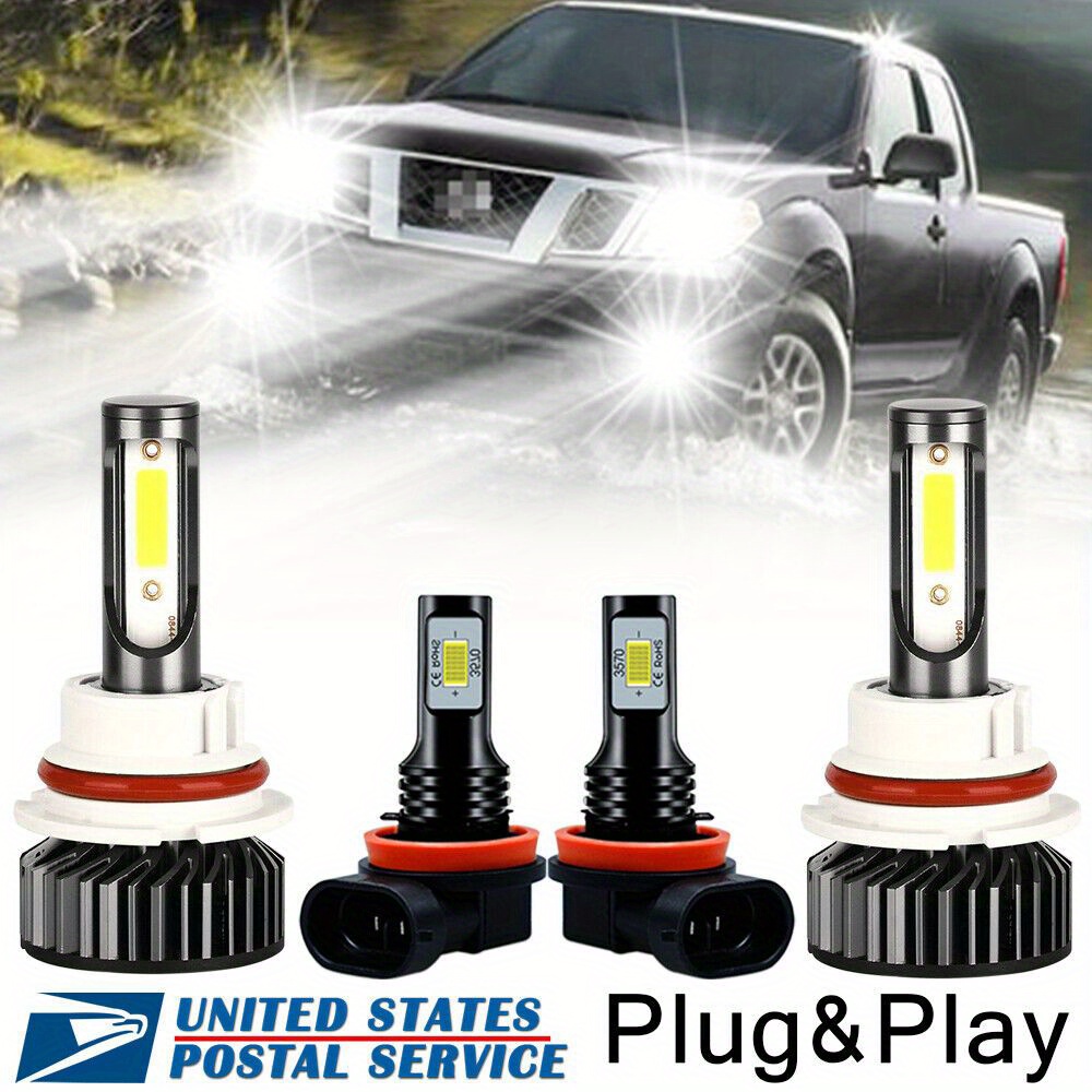 

Led Headlight+fog Light Bulbs Combo 9007+h11 Fit For Frontier 2005-2014 80w 28000lm 6000k Cold White A Pack Of 4 Bulbs