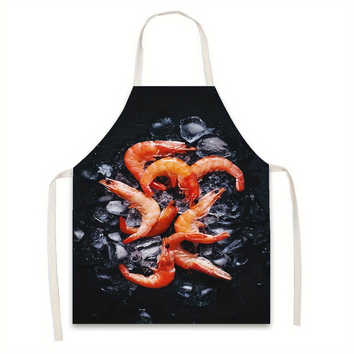 TEMU 1개 새우 큐브 아이스 주방 앞치마, 폴리에스터 원단, 손으로 그린 요리 및 베이킹 정원 가꾸기 앞치마, 웨이터 앞치마, 주방 레스토랑 홈 데코 아이템, 선물