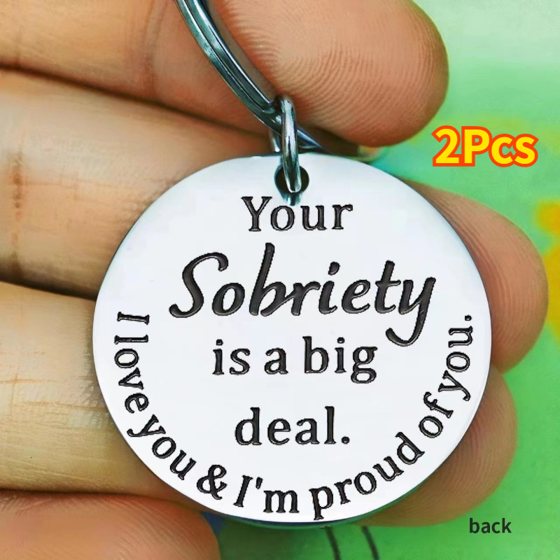 

2pcs Inspirational Stainless Steel Sobriety Keychain – , Durable Gift For Men's Milestones & Birthdays