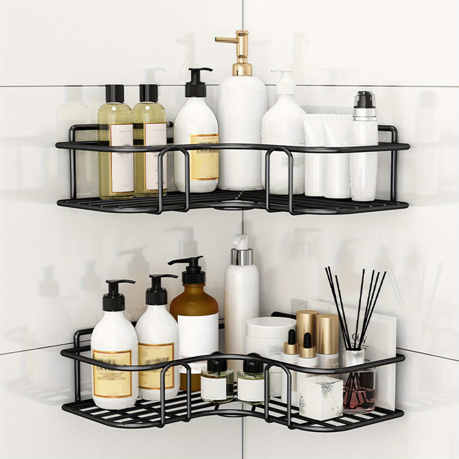 

1set/ 2pcs Adhesive Organizers, Rustproof Steel Shelves 8 , No Bathroom Organizers And Racks, -saving