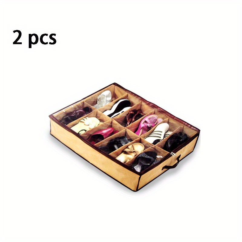 TEMU 2pcs Shoe Storage Organizer Under Bed Closet Storage Solution With Clear Cover And Handle For Clothing Boots Blankets Sweaters Toys, Men's And Women's Shoes Fits 24 Pairs Of Shoes Pairs