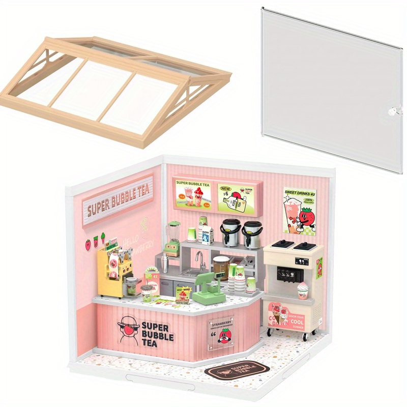 

1 Set (miniature Dollhouse & 1 Roof & 2 Doors) Diy Miniature Dollhouse Kit With Accessories, , Dw006 & Dwp02 & Dwp05