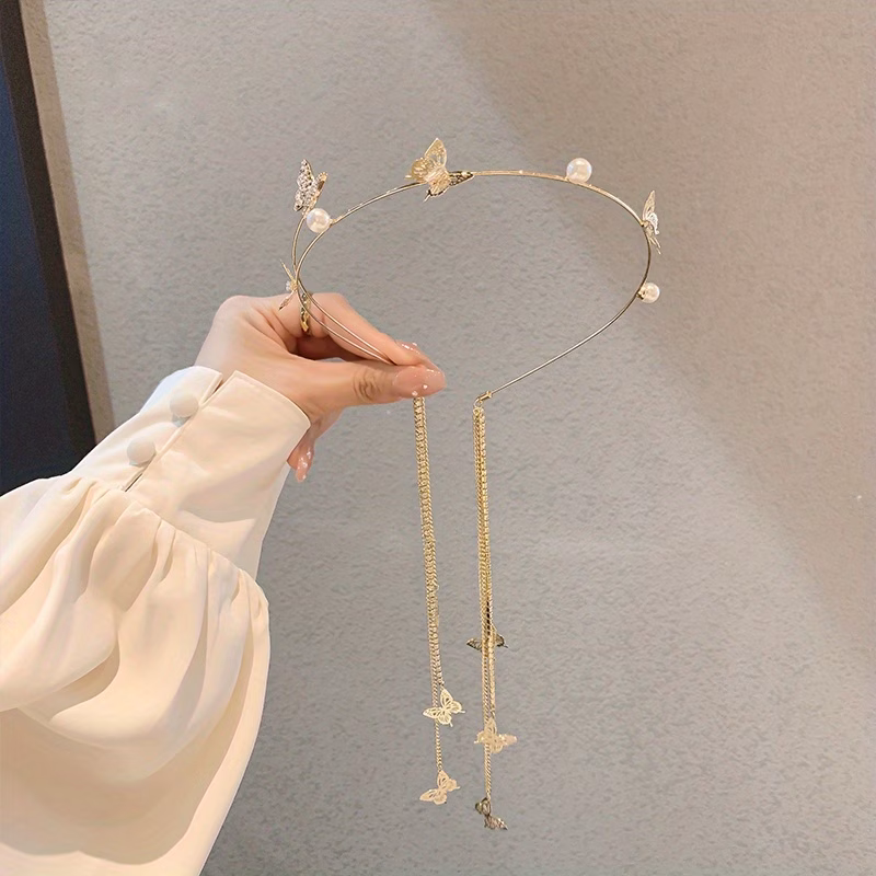 1pc diamond studded long tassel headband advanced and fashionable high cranial pressure headband popular commuting accessory Product details 0