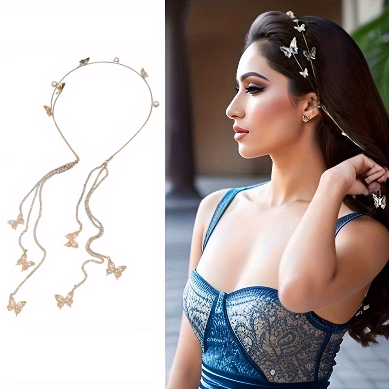1pc diamond studded long tassel headband advanced and fashionable high cranial pressure headband popular commuting accessory Product details 3