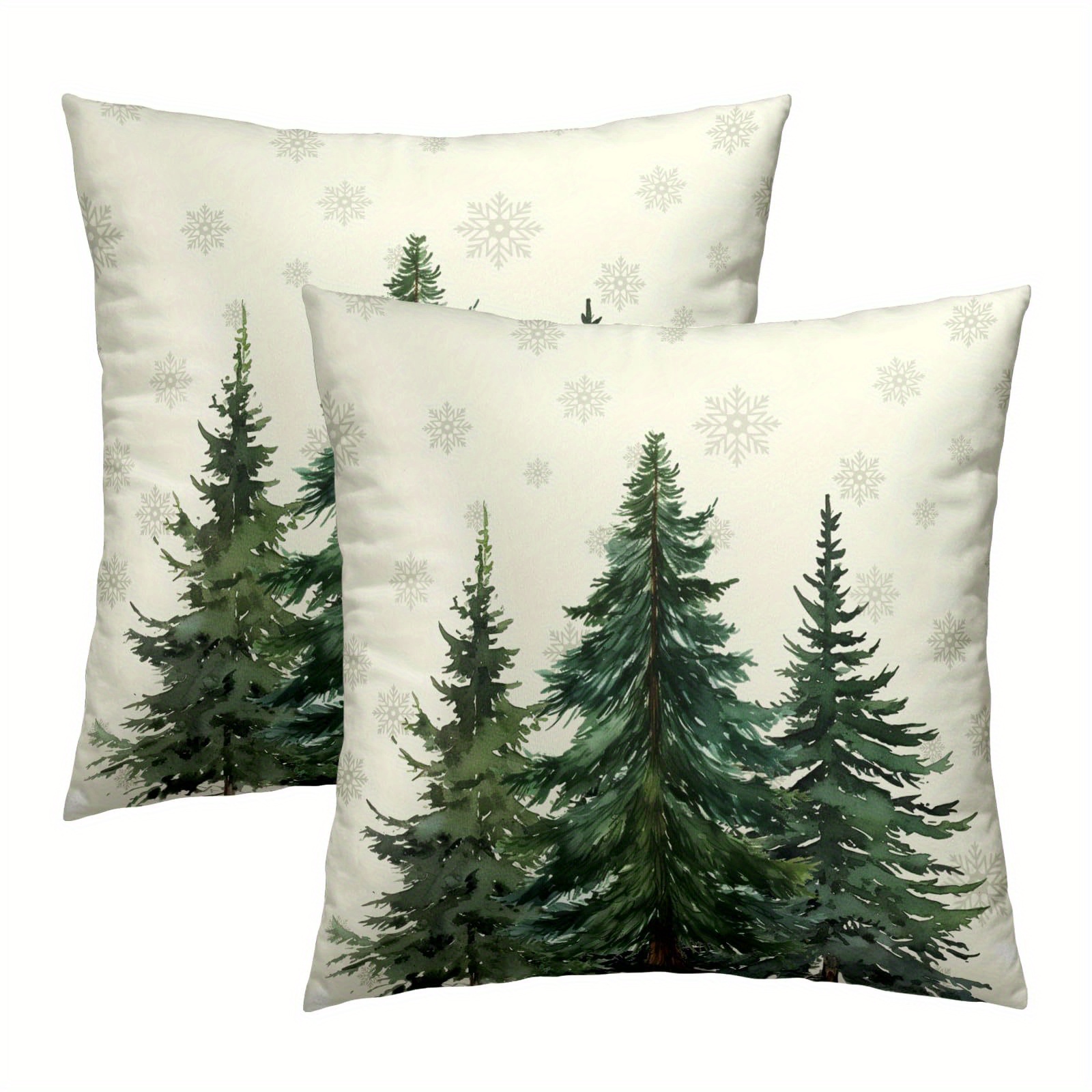 

Contemporary Christmas Tree Throw Cushion Covers 18"x18", Set Of 2, Machine Washable Polyester, Festive Winter Birch Forest Snowflake Design, Zippered Sofa And Home Decor With Single-sided Print