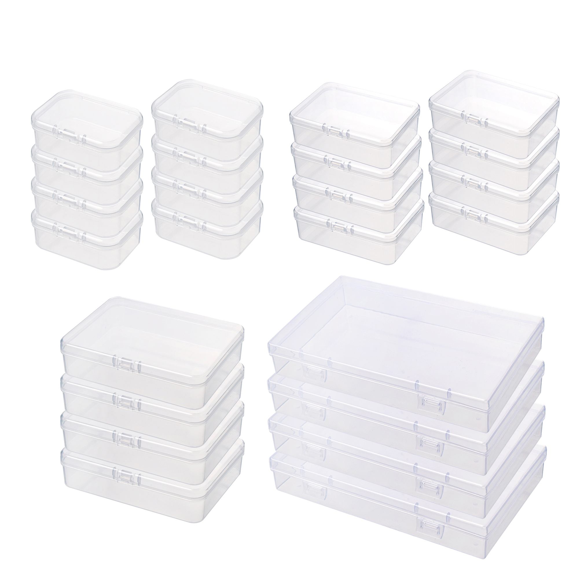 

24-pack Niduobear Clear Plastic Storage Containers With Hinged - Mixed Sizes Rectangular Organizer Boxes For Small Items And Crafts