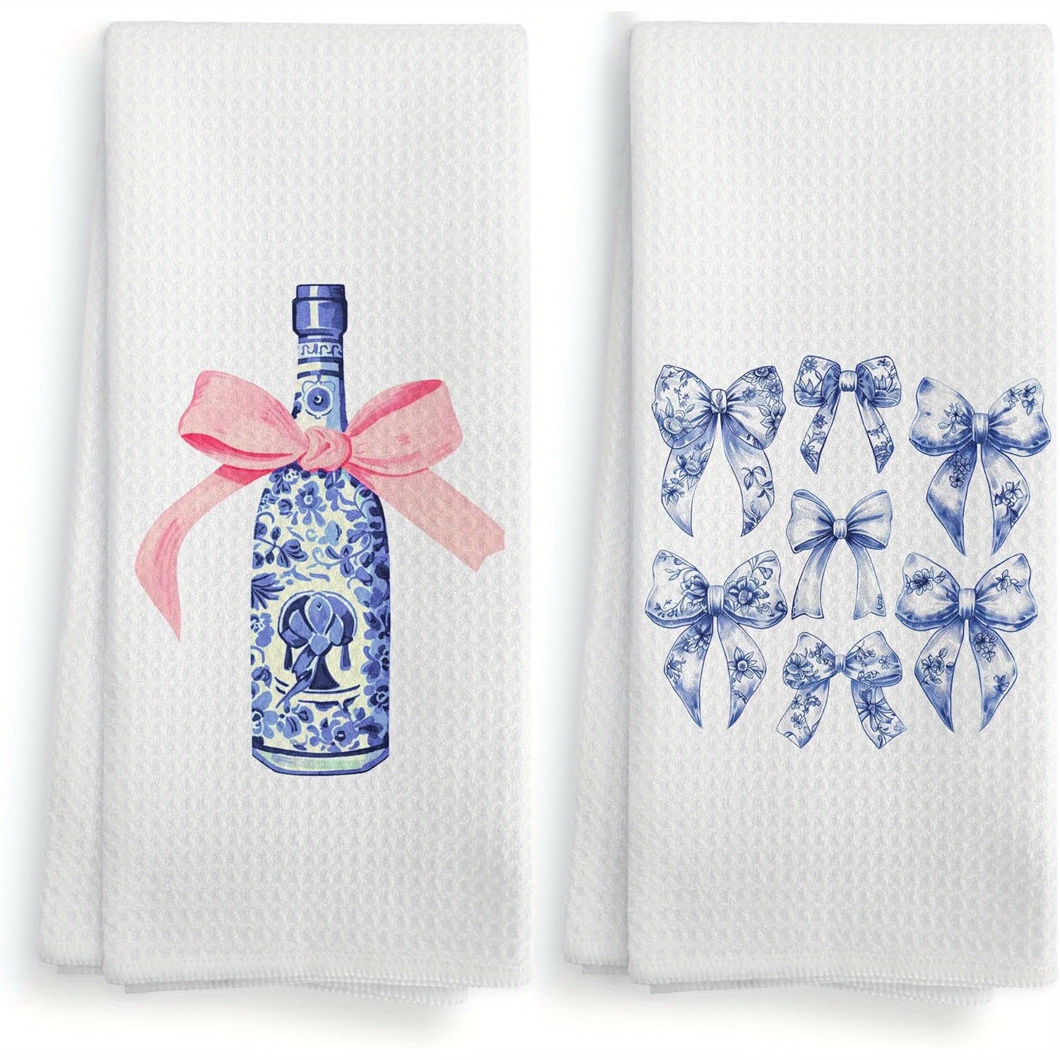 

2-piece Set Of Chinese-style Bow Tie Decorated Kitchen Towels And Dishcloths, Featuring A And With A Cartoon Vase Motif, Kitchen