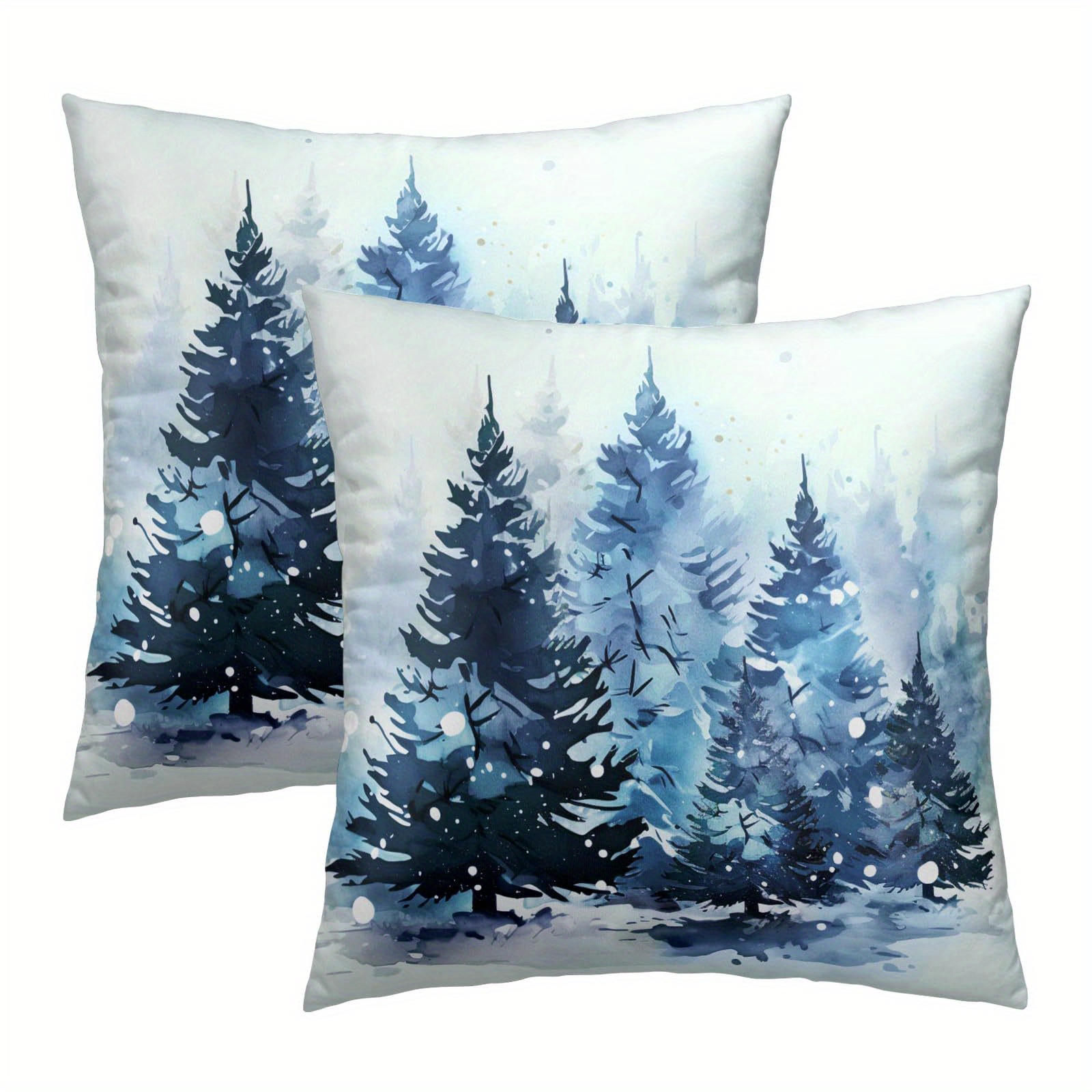 

2pcs Throw Pillow Covers, 18x18 Inch - Winter Forest Room & Bedroom Decor, Zip Closure, Machine Washable