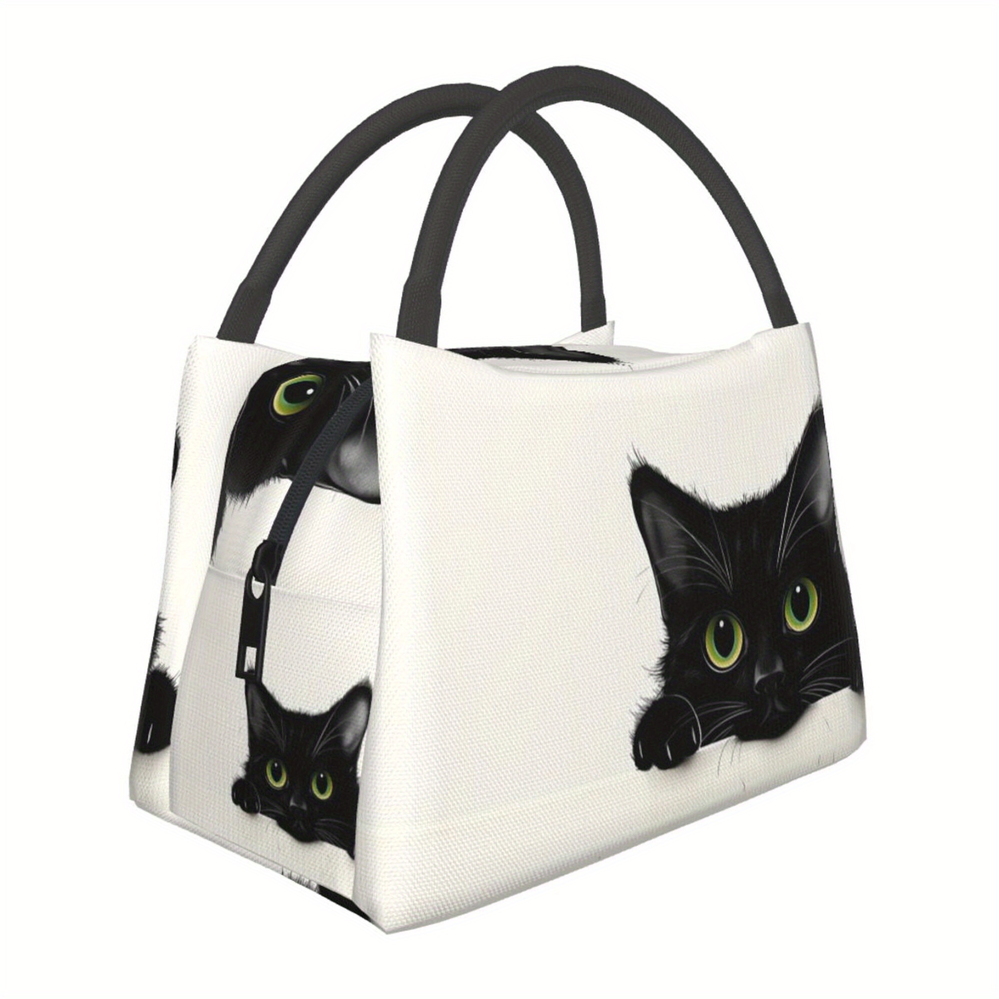 TEMU 1pc Merry Christmas Black Cat Pattern, Portable Reusable Cooler Bag, Insulated Bag, Insulated Lunch Bag, For Camping Picnic Beach Essentials,