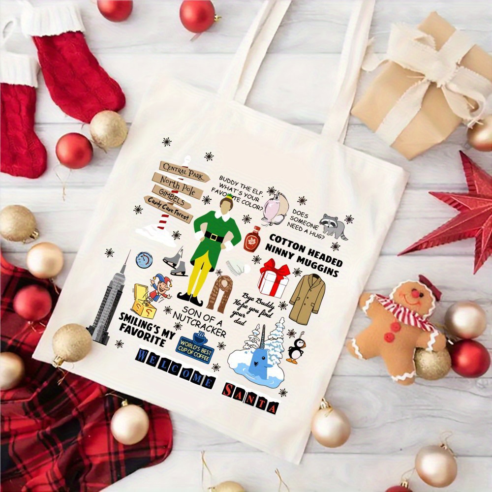 

Vintage Christmas Movie Canvas Tote Bag - Large Capacity, Shoulder Handbag For Shopping, Travel & Outdoor Activities