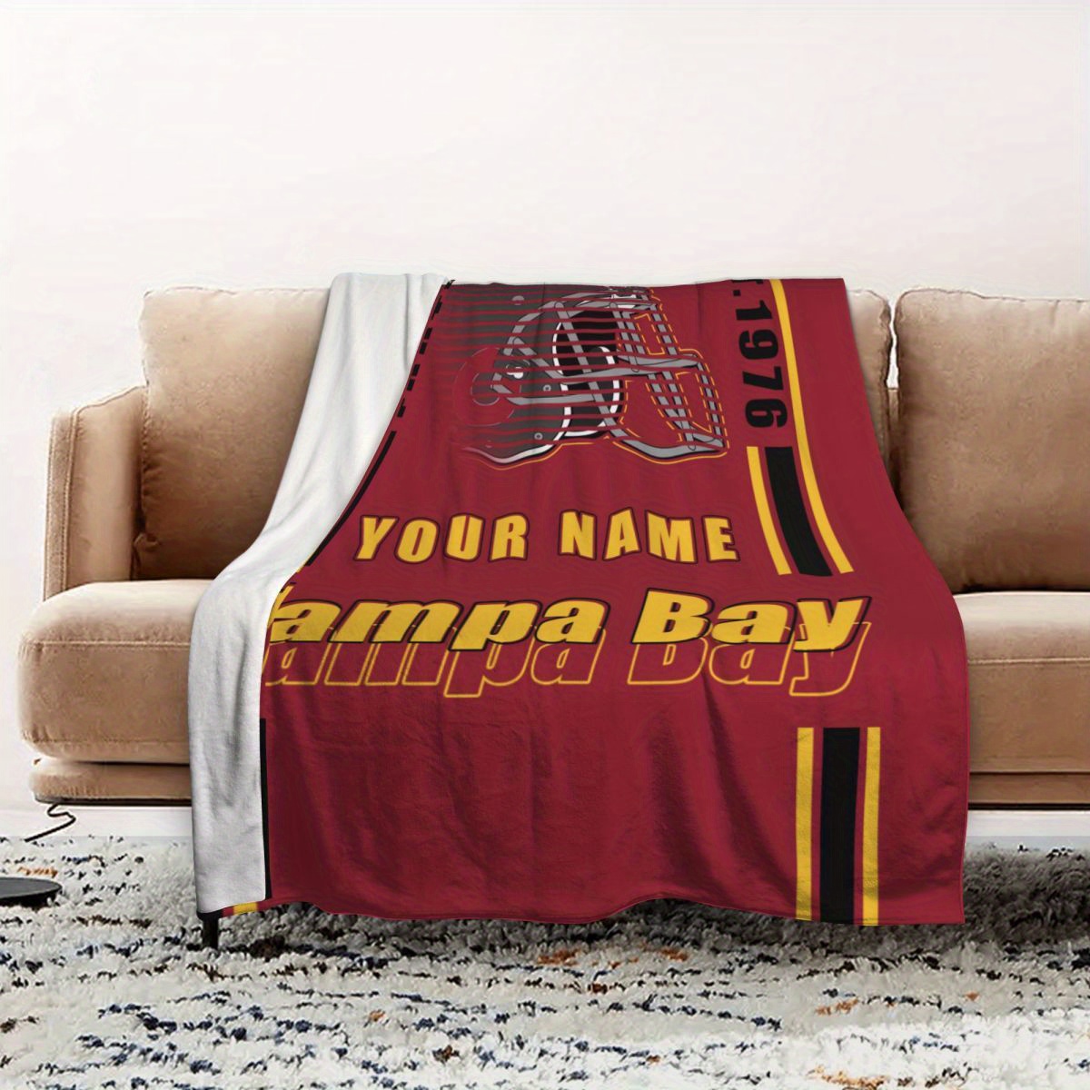 

1pc, Customizable Football Fans Blanket, Personalized Name, Soft And Warm Fleece Throw For Couch, Bed, Sofa, Polyester Knitted Rectangular Blanket