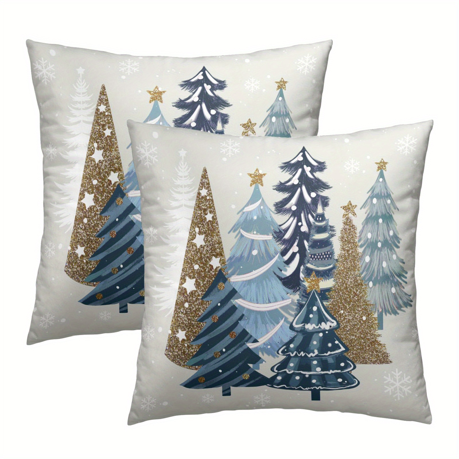 

Ensemble de 2 Housses de Coussin pour Arbre de Noël, Design Bleue, Fermeture Éclair, Lavable en Machine, Polyester - pour la Décoration de Canapé de Salon & Chambre, Accents de Fête, 18x18 Pouces