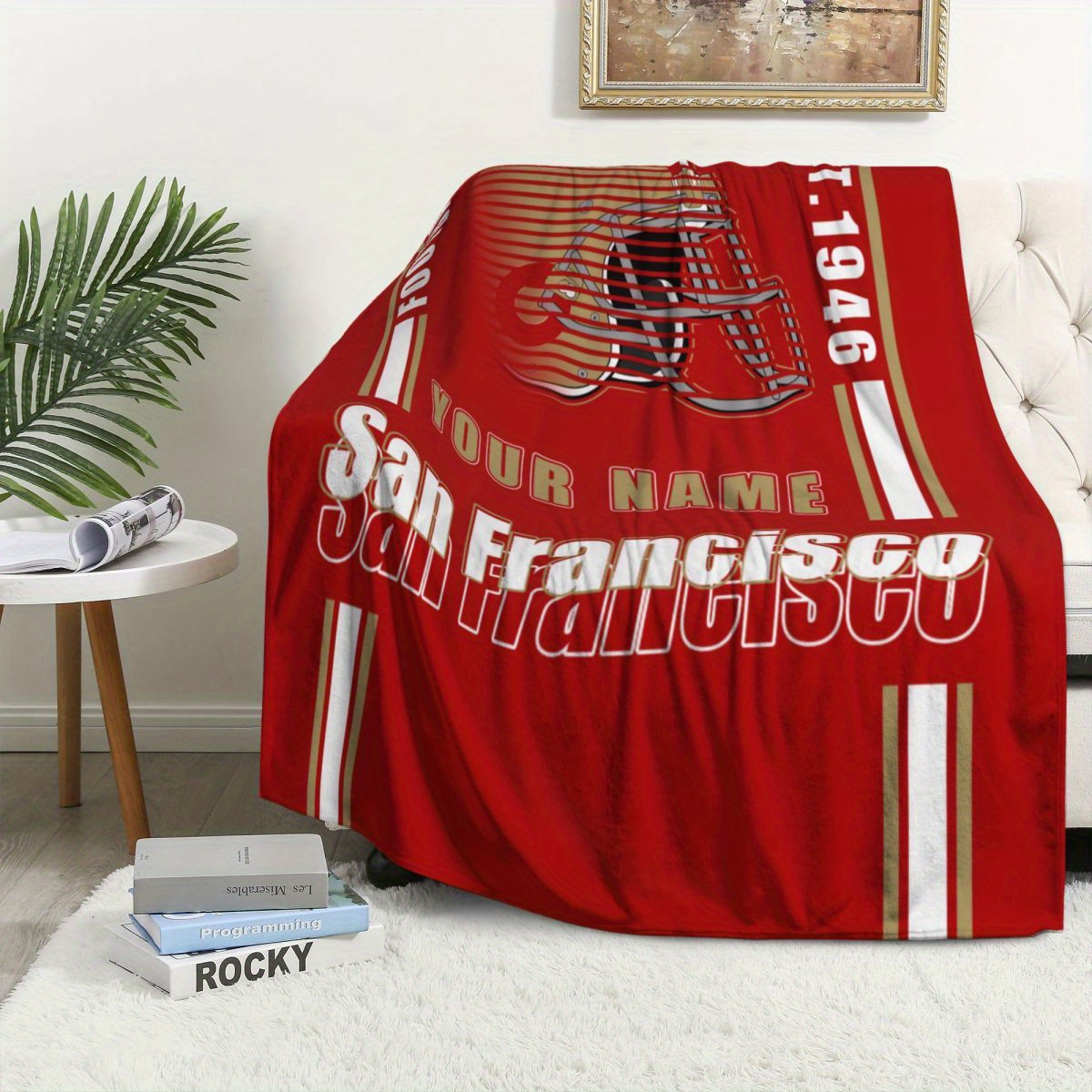 

1pc Custom San Football Fans Throw Blanket, Personalized Name Blankets For Men Women, Gift Soft Warm Fleece Blanket For Couch, Bed, Sofa