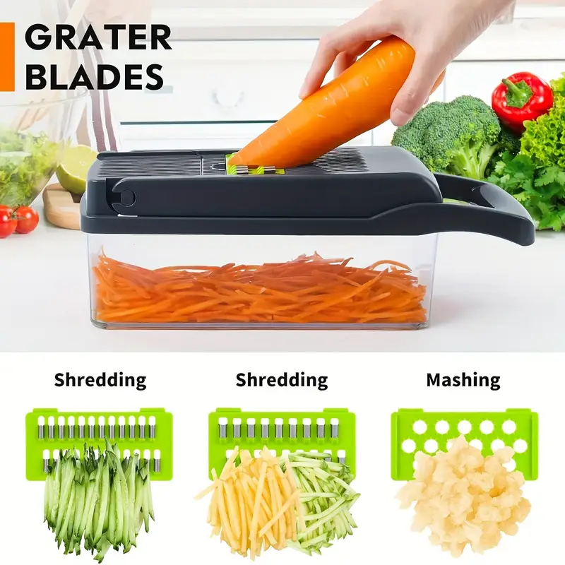 16 in 1 multifunctional vegetable chopper professional onion carrot dicer and slicer with 8 blades storage container kitchen cooking tool gray Product details 2