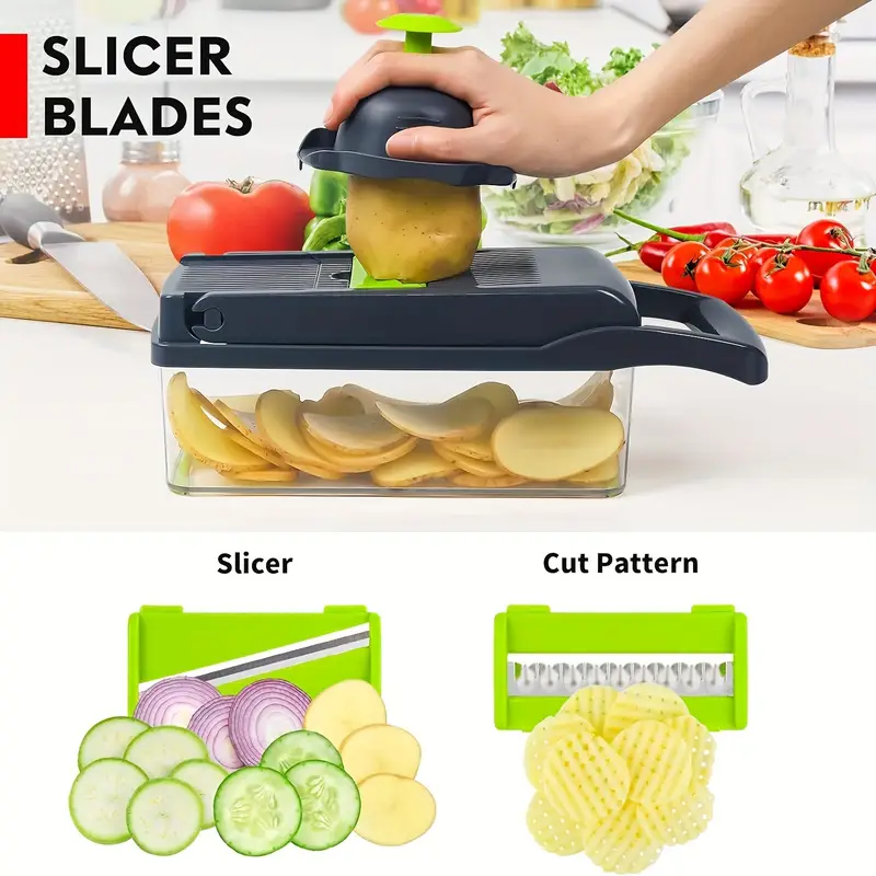 16 in 1 multifunctional vegetable chopper professional onion carrot dicer and slicer with 8 blades storage container kitchen cooking tool gray Product details 3