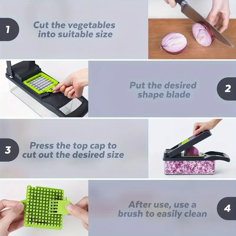 16 in 1 multifunctional vegetable chopper professional onion carrot dicer and slicer with 8 blades storage container kitchen cooking tool gray Product details 5
