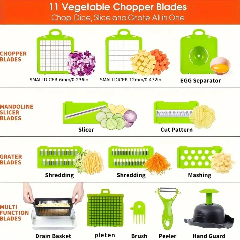 16 in 1 multifunctional vegetable chopper professional onion carrot dicer and slicer with 8 blades storage container kitchen cooking tool gray Product details 0