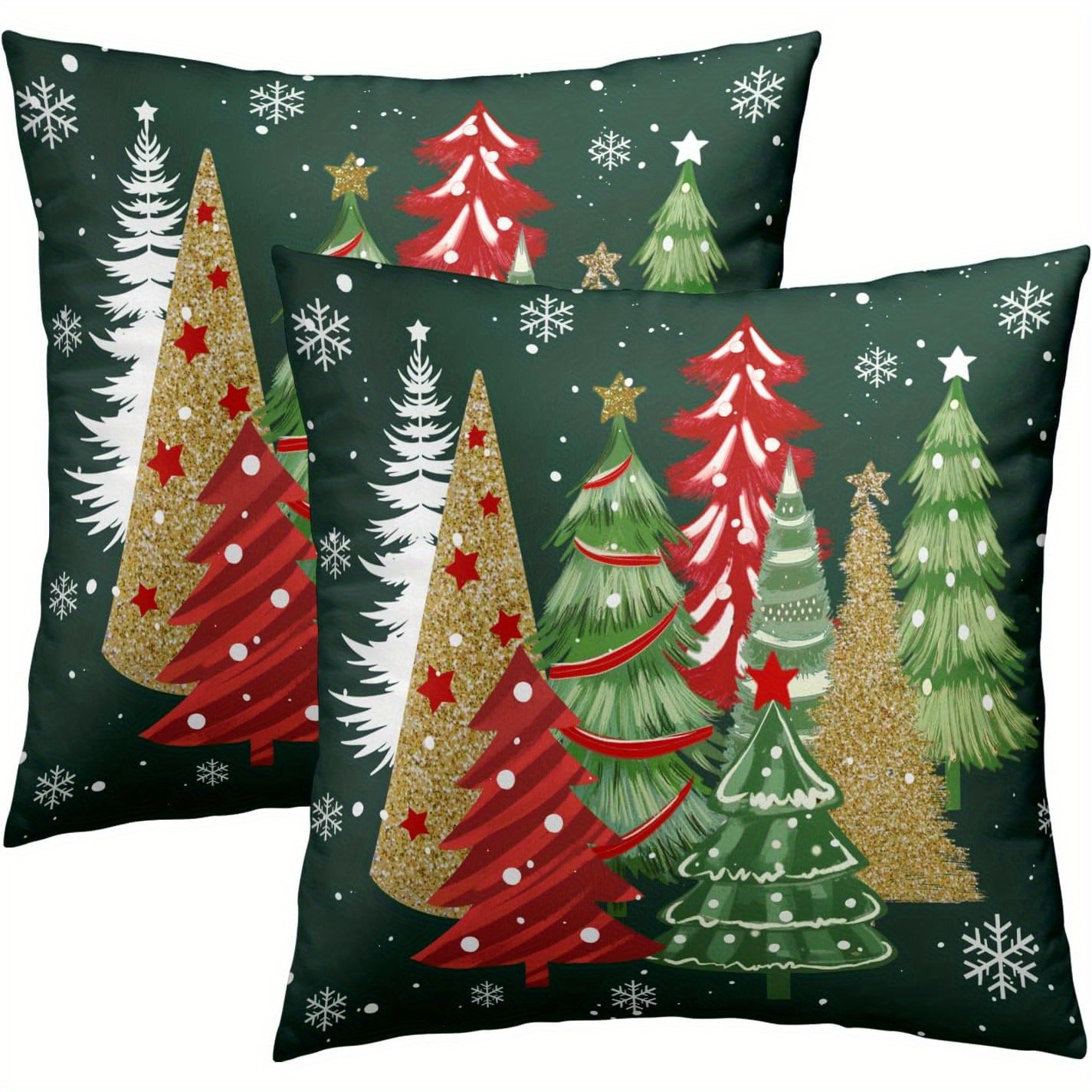 

Christmas Tree Throw Cushion Covers 18x18 Inches (set Of 2), Festive Decorative Cushion Cases, Soft Zippered Polyester Covers For Sofa And Couch, Holiday Decor, Machine Washable