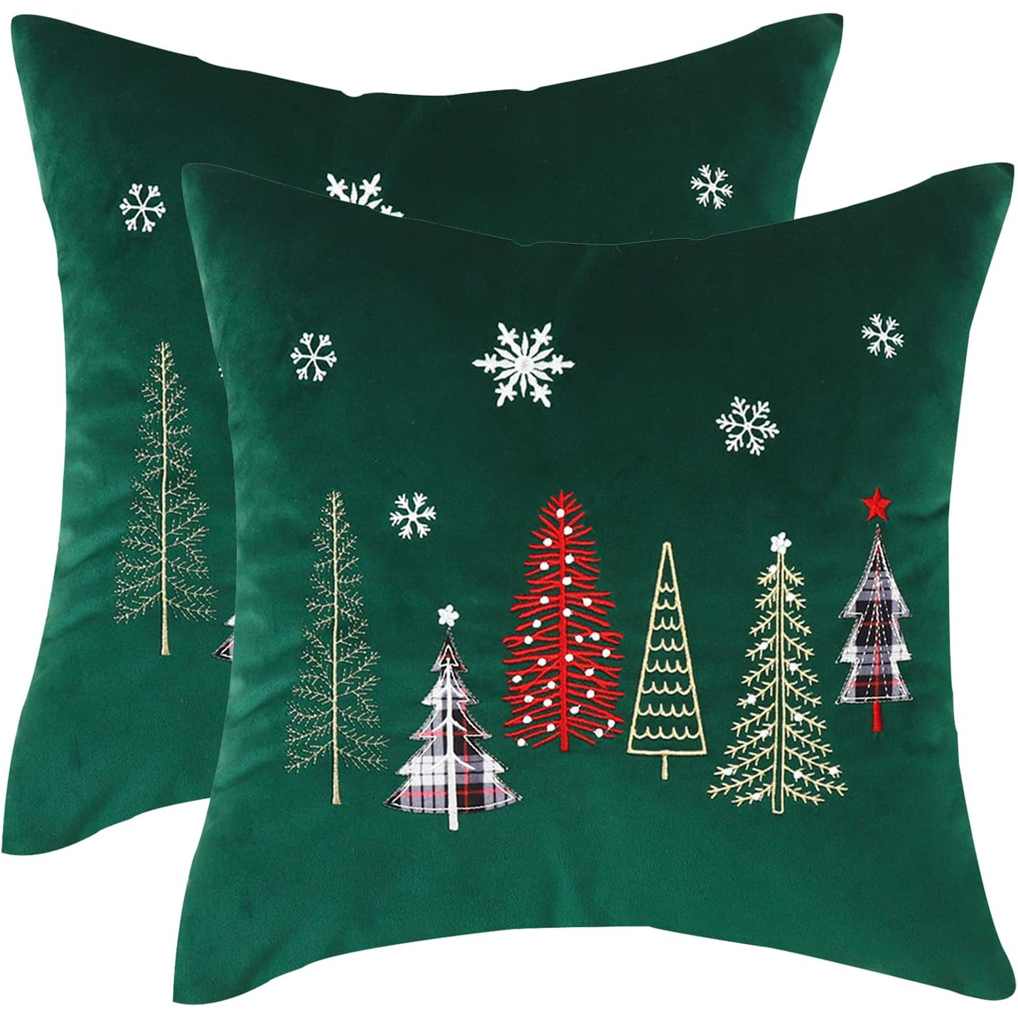 

2pcs Christmas Throw Pillow Covers, 18x18 Inches - Green Christmas , Holiday Cushion Cases With Zip Closure For Decor