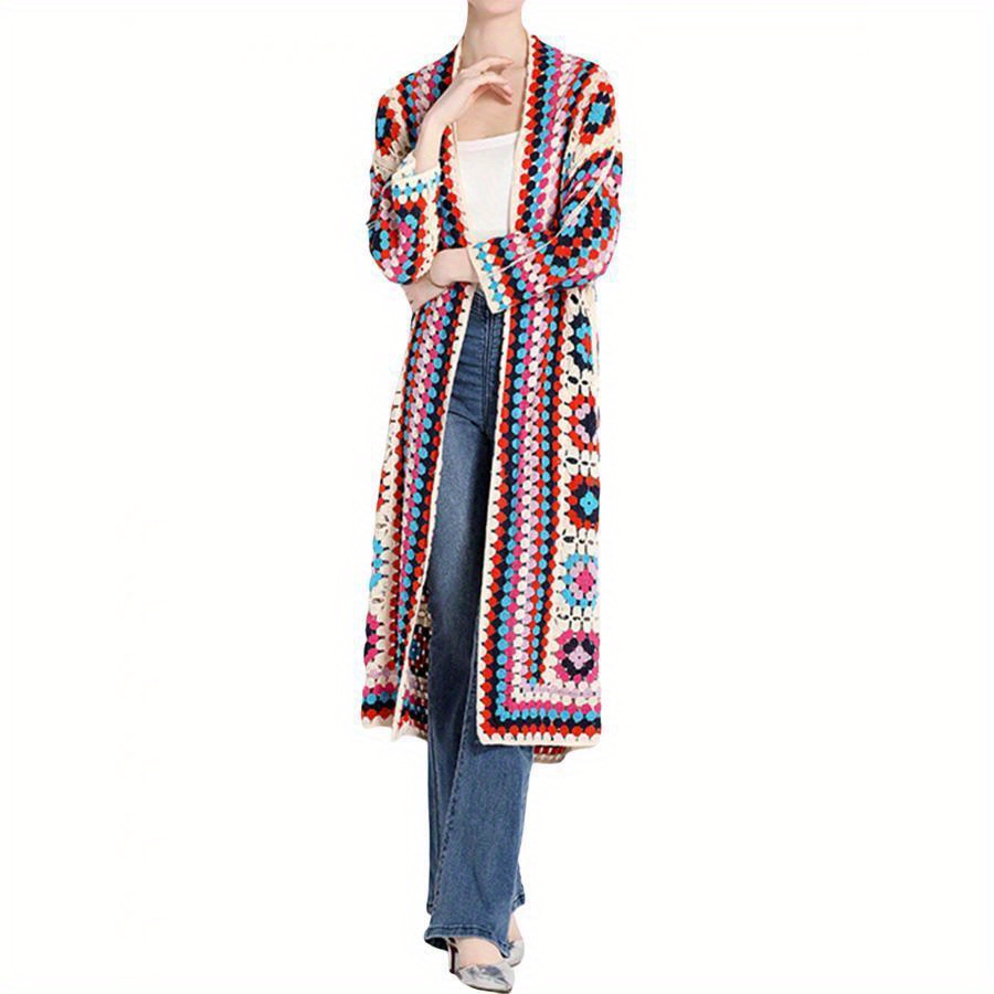 

Women's Crochet Floral Cardigan Casual Long Sleeve Open Front Sweater Bohemian Outwear Coat