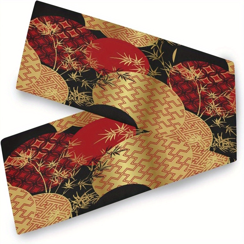 

Red Asian- Runner - 13x72 Inches, Holiday & Party Decor, Polyester, Rectangular, Ideal For Kitchen And Dining Room Enhancement