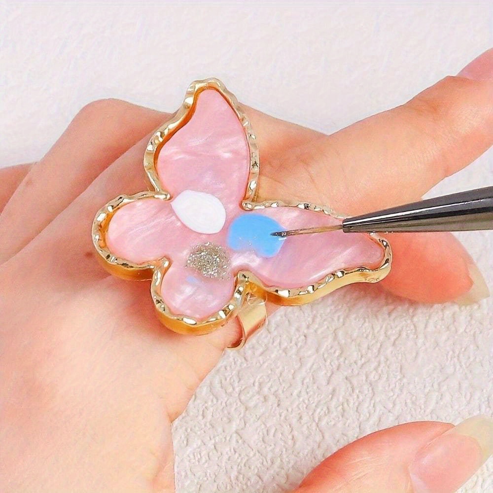 

1pc Butterfly-shaped Nail Art Palette Ring - Unscented Gel Mixing Tray With Finger Rest For Manicure And Pedicure, Durable Plastic Material