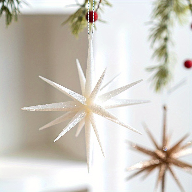 

5pcs Christmas Tree Star Ornaments - No Electricity Required, Battery-free Plastic Starburst Decorations For Holiday , Champagne And White