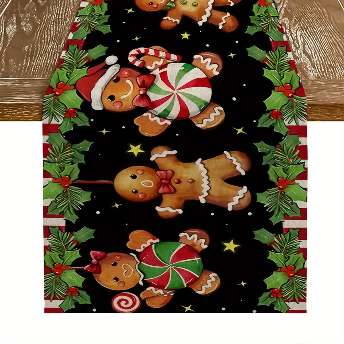 

1pc Gingerbread For Man Table Runner - Polyester, Christmas Decor, Dining & Parties