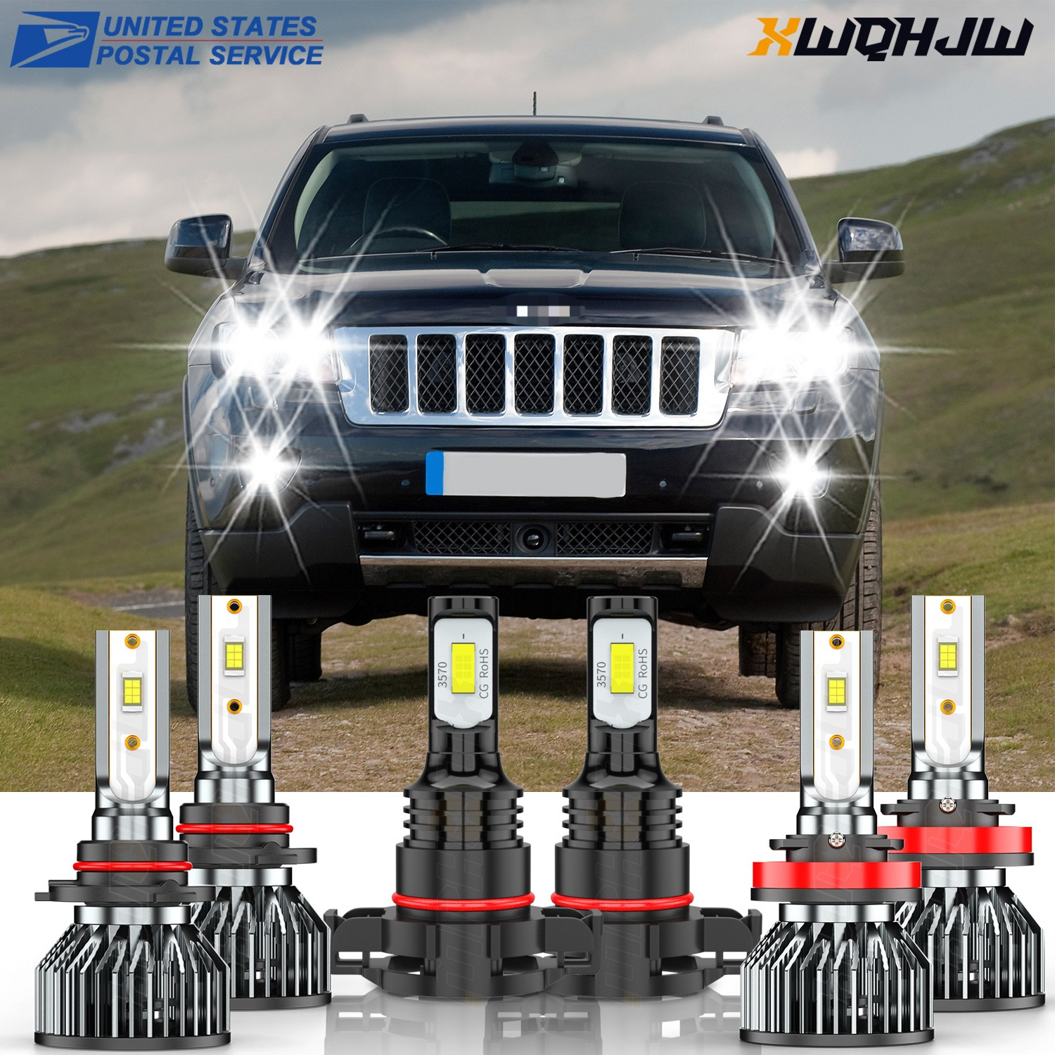 

Pack Of 6 White 6000k Led Headlight + Fog Lights Bulbs Grand Cherokee 2011 2012 2013