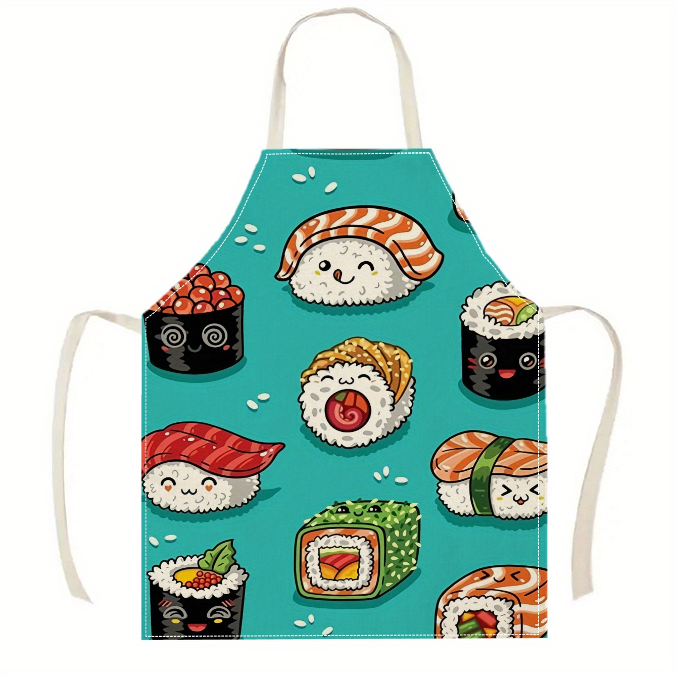 

1-pack Cute Sushi Rice Ball Pattern Apron - Durable Woven Polyester Kitchen Apron For Cooking, Grilling, And Baking