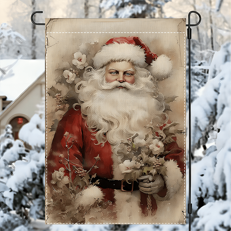 

Santa Claus Garden Flag - 1pc Double-sided Waterproof Burlap Polyester Flag For Outdoor Holiday Decoration, Multipurpose, No Electricity Needed, 12x18 Inch