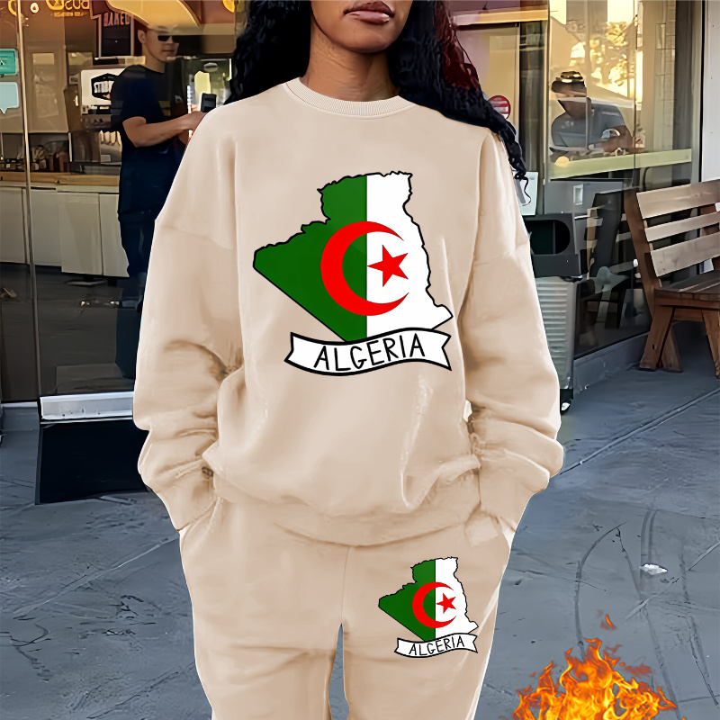 

Ensemble de survêtement casual en polyester à du de l'Algérie - Col rond, combinaison de loungewear confortable pour toutes les détails