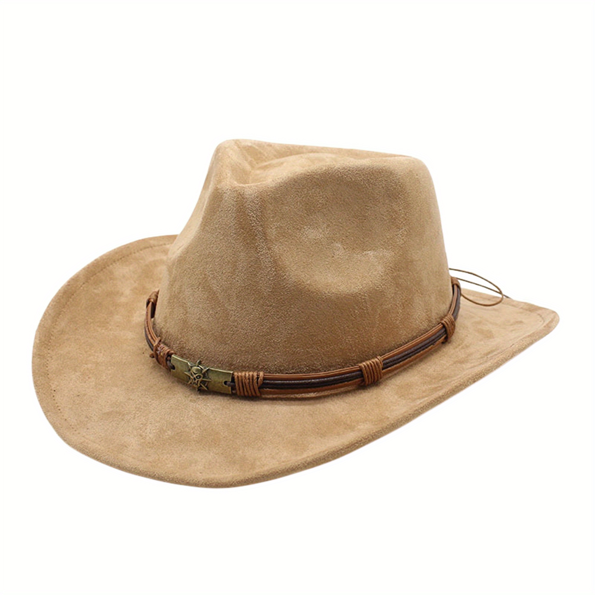 women men felt cowboy hat vintage skull roll wide brim - Temu display picture 3