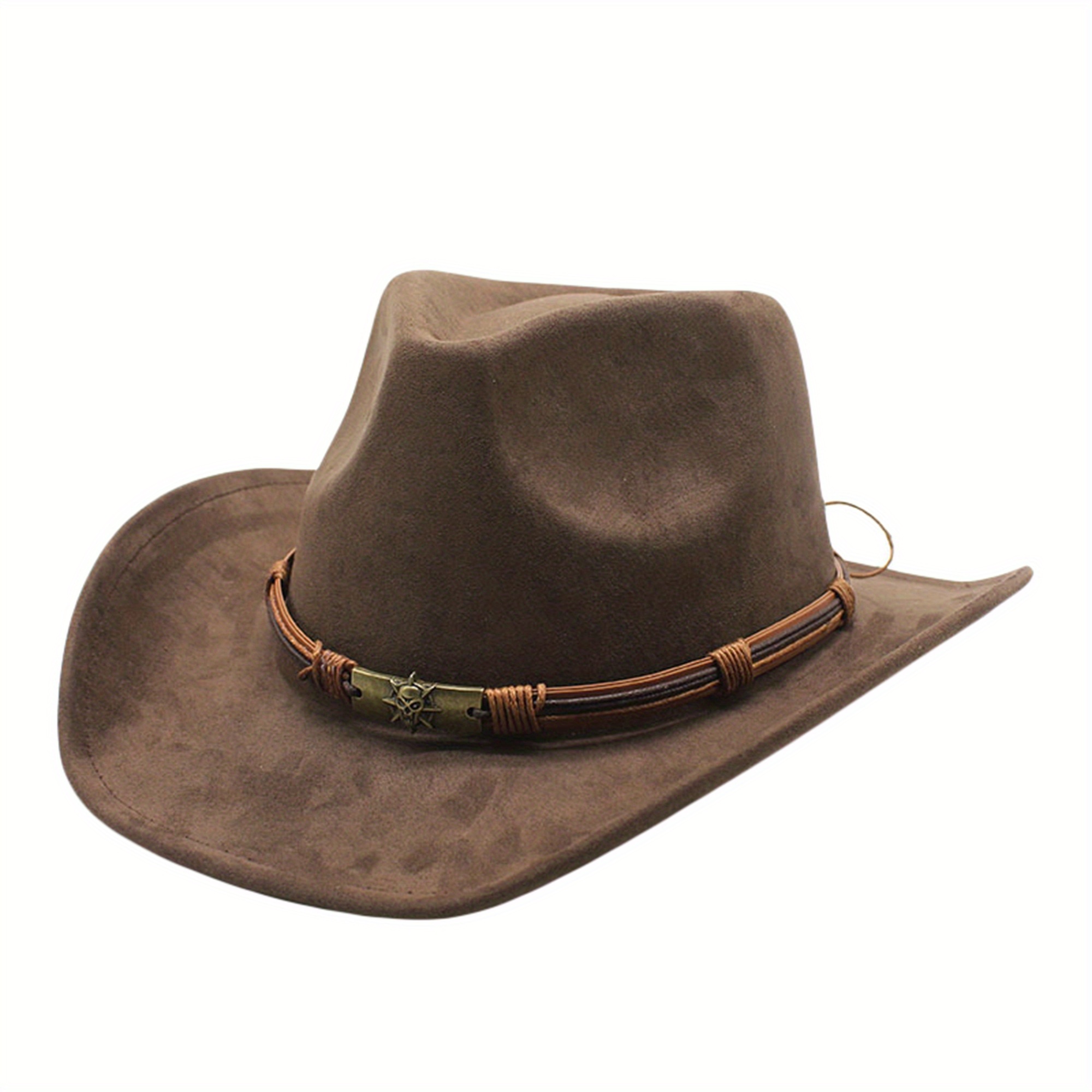women men felt cowboy hat vintage skull roll wide brim - Temu display picture 3