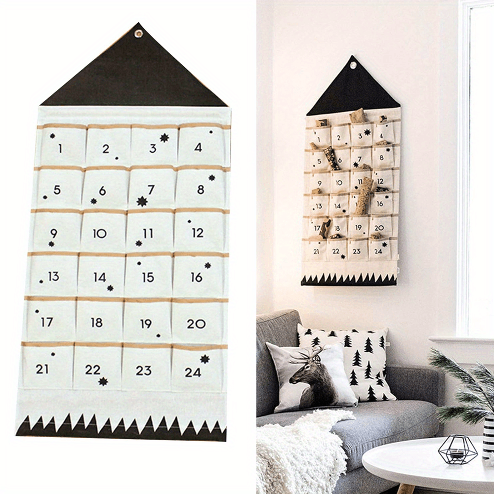 

1pc Canvas Christmas Advent Calendar With 24 Storage Pockets, Wall Hanging Countdown Organizer, Room Decor With Design For Holiday Decoration And