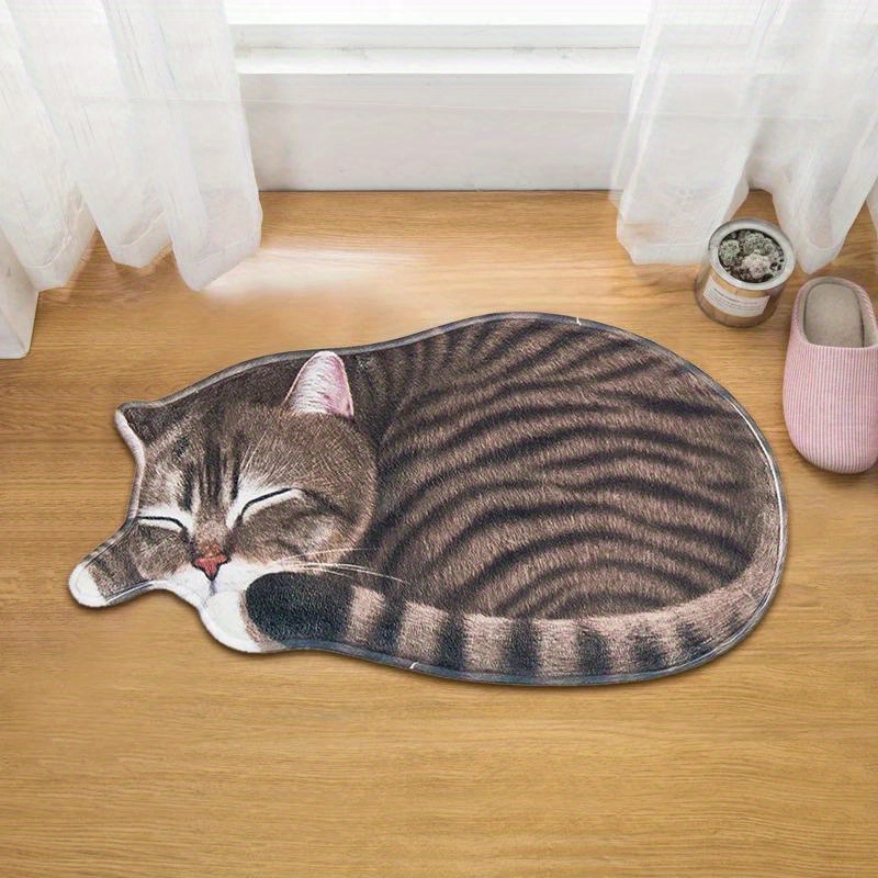 cozy cat themed non slip floor mat soft tpr polyester blend hand washable bedroom bedside mat in realistic cat poses   home decor cat mat details 0