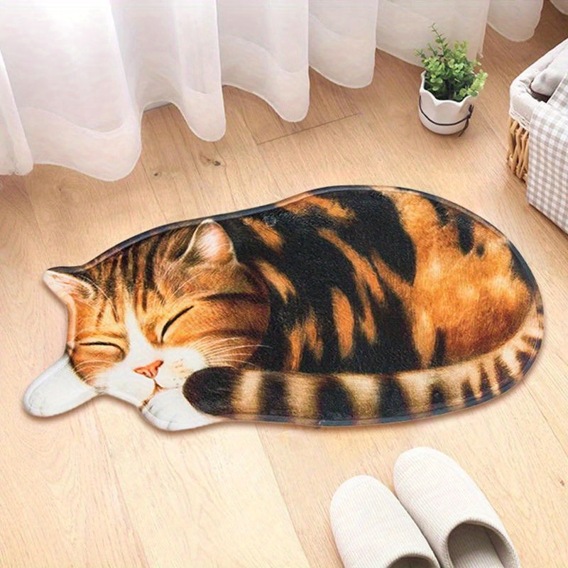 cozy cat themed non slip floor mat soft tpr polyester blend hand washable bedroom bedside mat in realistic cat poses   home decor cat mat details 1